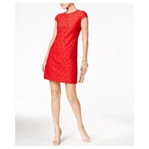 Tommy Hilfiger Red Lace Cap Sleeve Shift Dress Sz 14